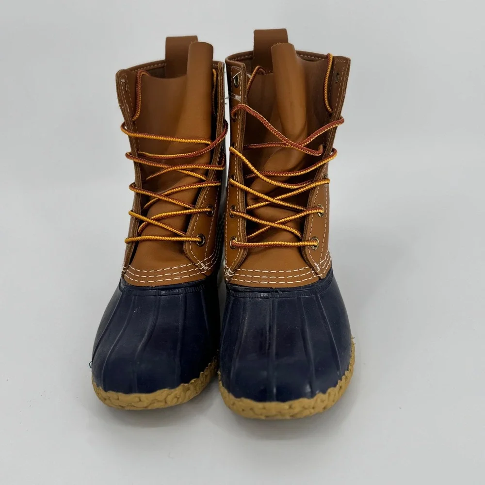 LL Bean 8" Bean Boots Tan Navy Waterproof Women's Size 6 Medium Width - Picture 10 of 11